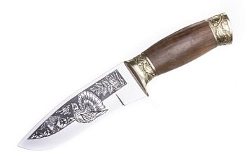 Нож Кизляр Глухарь (Клинок - Худож-но оформленный с глуб. травлением, Рукоять-Дерево с лат.фурнитур)_0