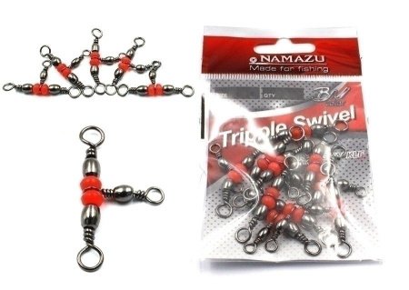 Вертлюг тройной Namazu TRIPPLE SWIVEL, латунь,цв.BN,p.5х7,test-27кг.(уп.10шт)