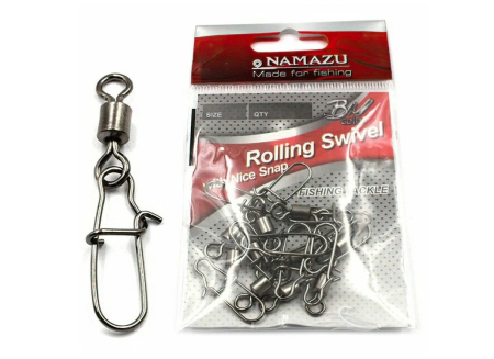Вертлюг двойной с застёжкой Namazu HS 2X ROLLING SWIVELS WITH NICE SNAP,цв.BN,p.14,test-4кг(уп.10шт)