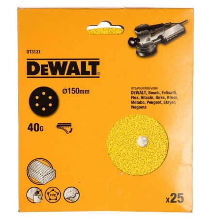 Круги шлифовальные DEWALT 150 мм 40 G, 6 отверстий (25шт)