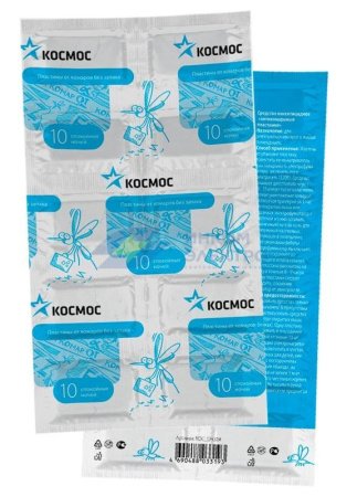 Пластины от комаров Космос для фумигатора (зеленые,без запаха, уп.10 шт.) 30мл.