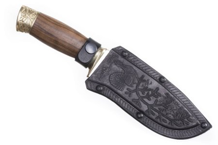 Нож Кизляр Глухарь (Клинок - Худож-но оформленный с глуб. травлением, Рукоять-Дерево с лат.фурнитур)