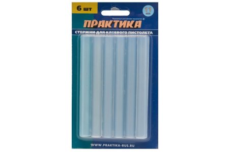 Клей для клеевого пистолета ПРАКТИКА 11 x 100 мм, белый, прозрачный, 6 шт
