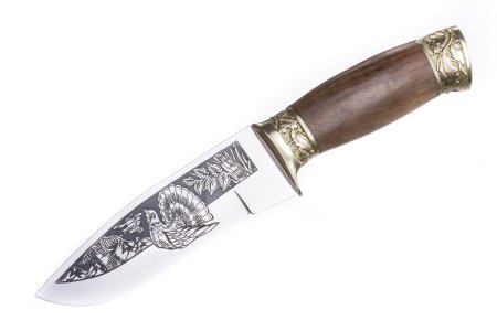 Нож Кизляр Глухарь (Клинок - Худож-но оформленный с глуб. травлением, Рукоять-Дерево с лат.фурнитур)